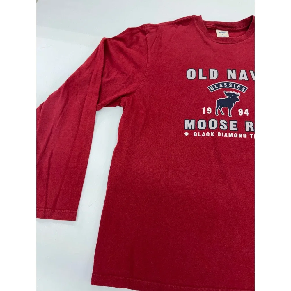 Old Navy Long Sleeve T-Shirt Maroon Moose Run Graphic Crew Neck Cotton Boys S